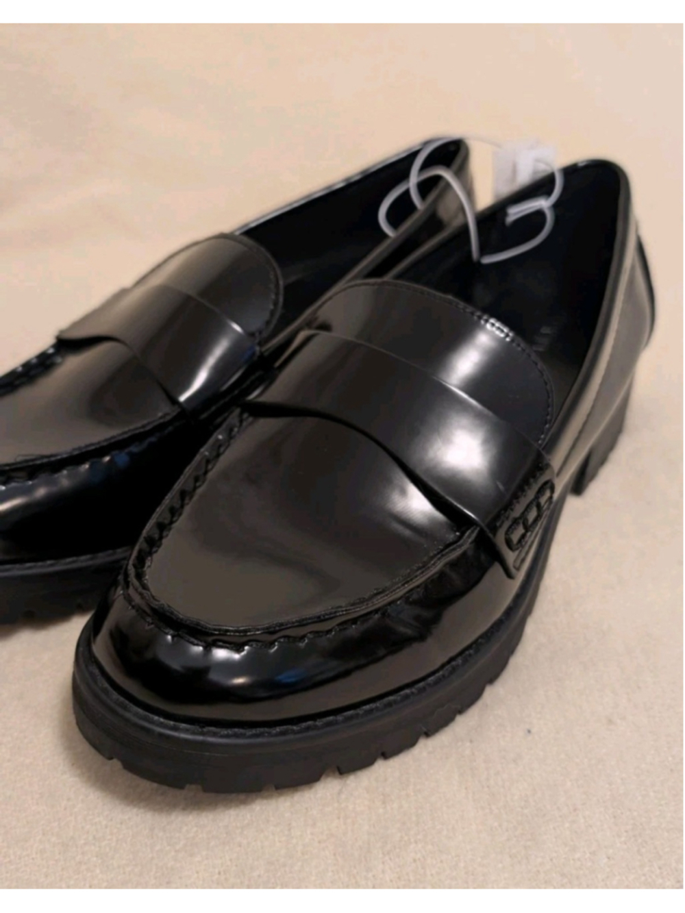Old Navy Shoes Womens 10 Black Faux Patent Leather Loafers Lug Sole F124 View 2